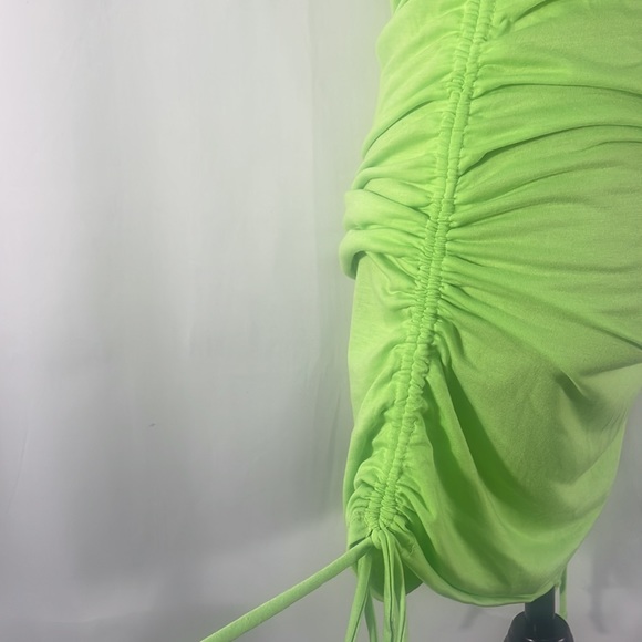 Green, lime Mini dress,Halter scoop neck,self tie ruched sides, Bodycon,Large - Picture 5 of 10